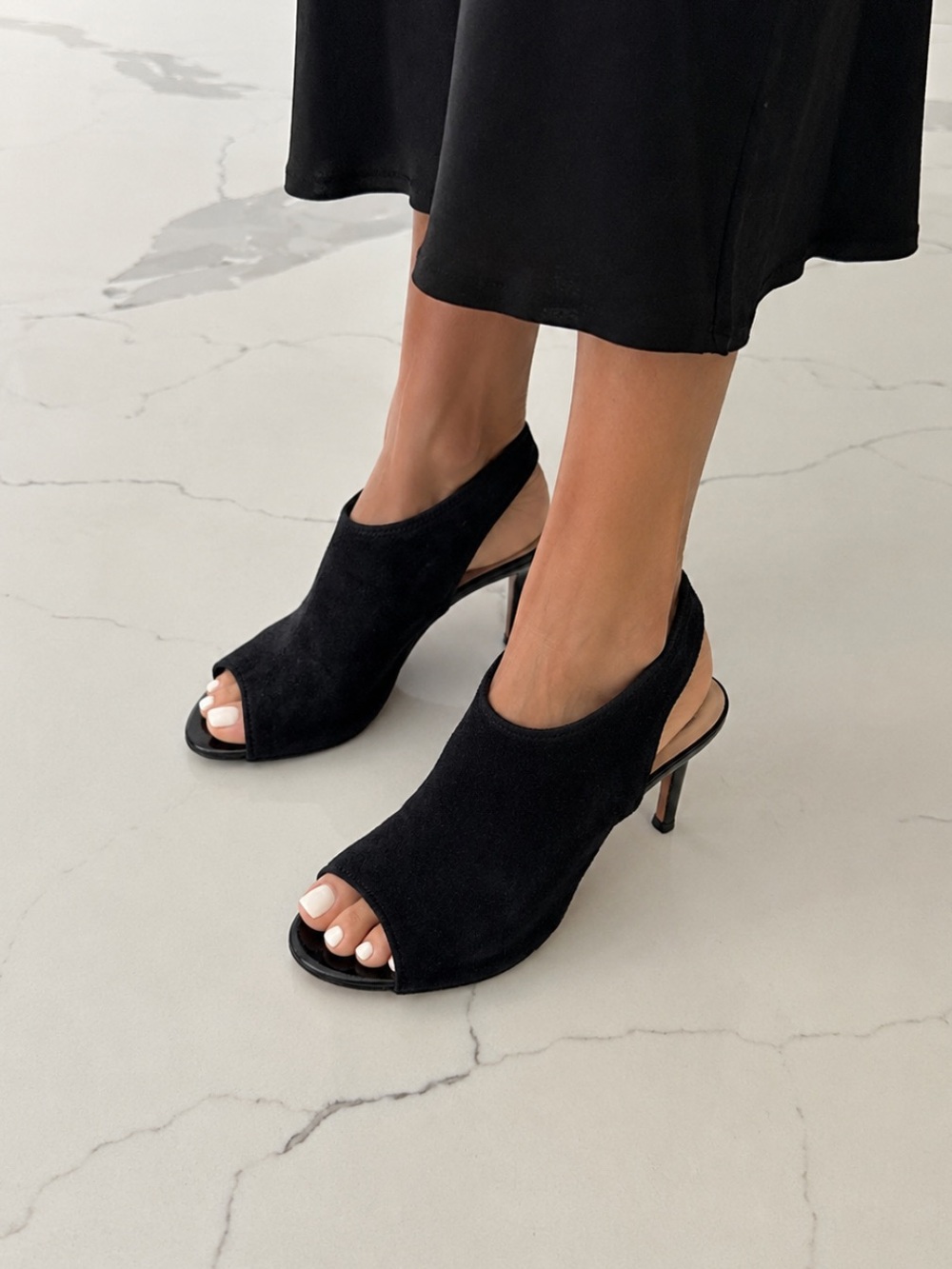 Cole Haan Black Open-Toe Slingback Peep Toe Heels